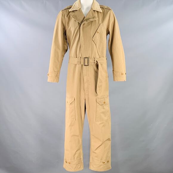 RALPH LAUREN  L Garment Experimental Khaki Cotton Belted Military Jumpsuit - Picture 2 of 7